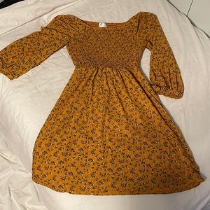 Mustard Yellow Floral Print Dress